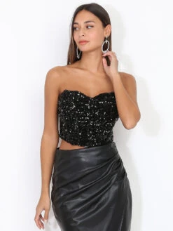 Bustier En Velours Brodé De Sequins