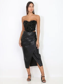 Bustier En Velours Brodé De Sequins -Chemisier Gilet Soldes Boutique R16 22878 BLK 3