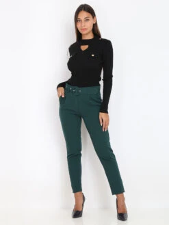 Pantalon à Pinces Ceinturé -Chemisier Gilet Soldes Boutique RK11 839 DKGRN 3