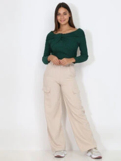 Pantalon Léger Cargo évasé -Chemisier Gilet Soldes Boutique RK19 15565 BGE 3