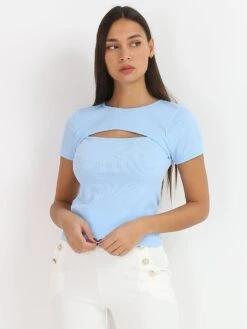 T-shirt Côtelé Avec Encolure