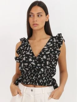 Crop Top Cache Coeur Fleuri
