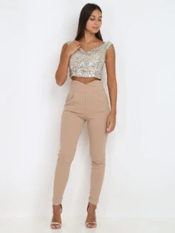 Pantalon Uni Taille Haute -Chemisier Gilet Soldes Boutique S17 21095 TAU 3