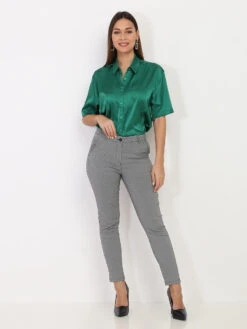 Chemise Oversize Satinée à Manches Courtes -Chemisier Gilet Soldes Boutique S18 0957 GRN 3