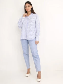 Chemise Asymétrique à Rayures -Chemisier Gilet Soldes Boutique S20 12689 1 WHT 3