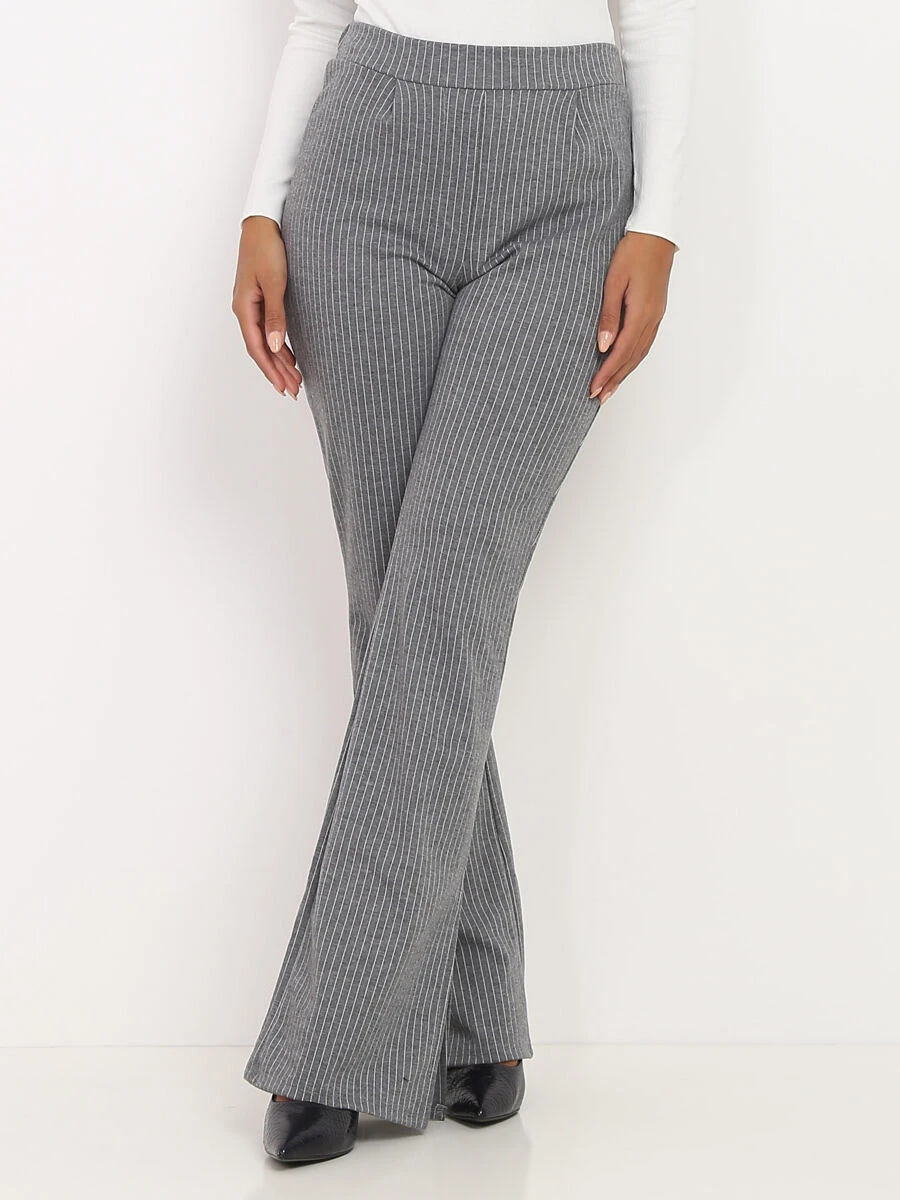 Pantalon Flare Rayé à Fente 1 Pantalon Flare Rayé à Fente