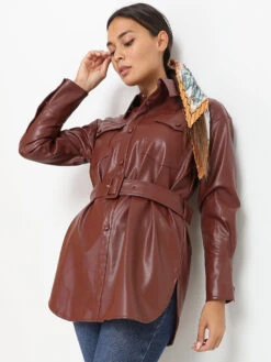 Surchemise En Simili Ceinturée