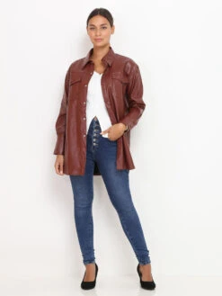 Surchemise En Simili Ceinturée -Chemisier Gilet Soldes Boutique S25 9147 BRW 4