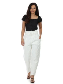 Jeans Slouchy à Ceinture -Chemisier Gilet Soldes Boutique S26 P5376 WHT 3