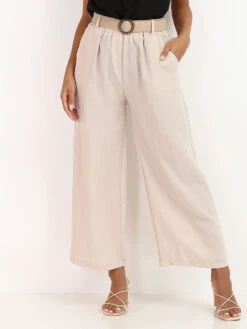 Pantalon Style Lin Avec Ceinture à Boucle