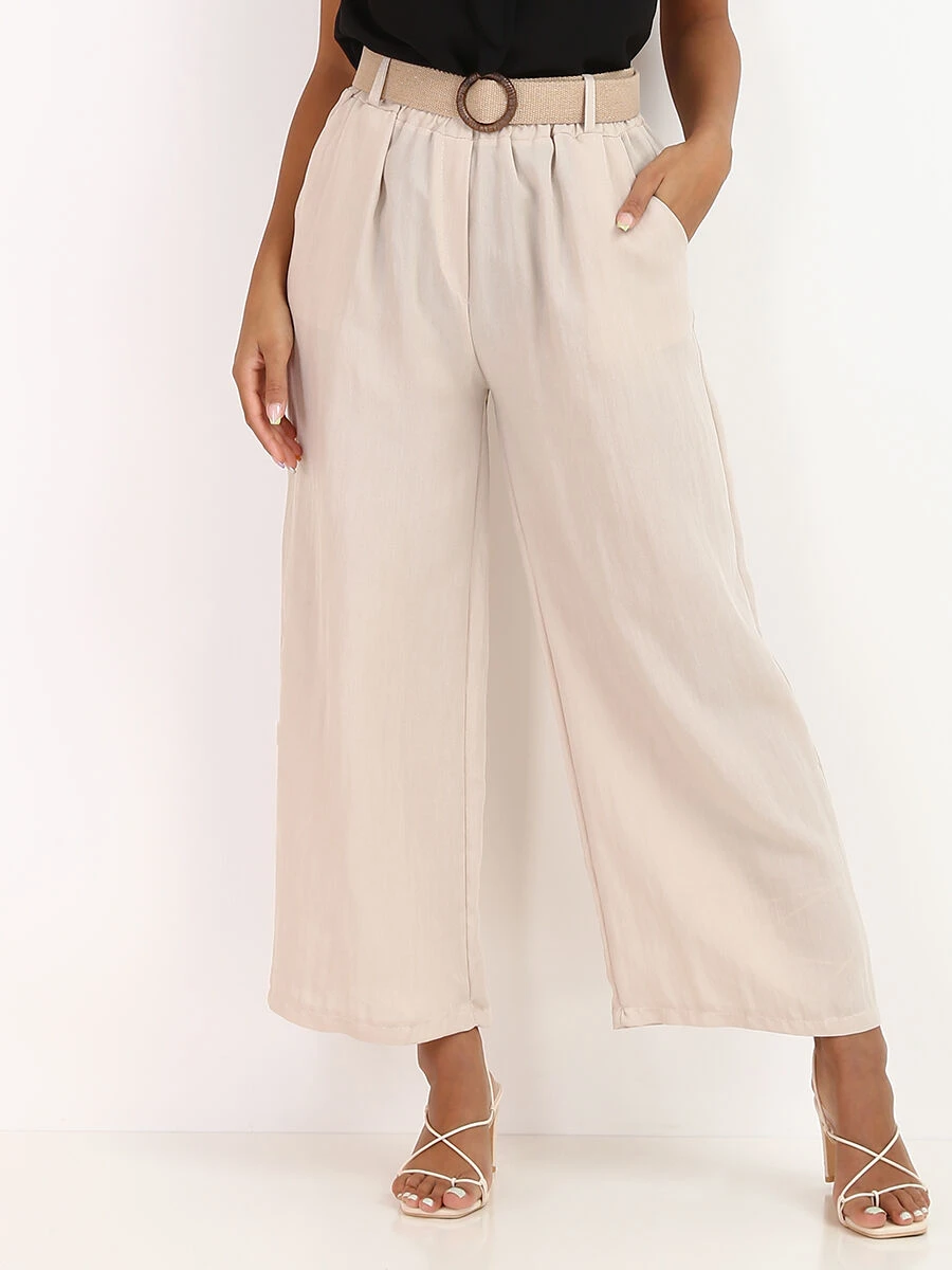 Pantalon Style Lin Avec Ceinture à Boucle 1 Pantalon Style Lin Avec Ceinture à Boucle