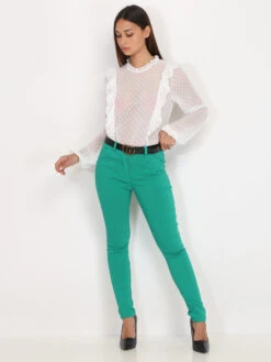 Blouse Plumetis à Volants 5 Blouse Plumetis à Volants -Chemisier Gilet Soldes Boutique S32 JW1161 WHT 3