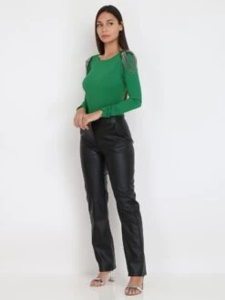 Body à épaules Strassées -Chemisier Gilet Soldes Boutique T01 1481 GRN 3