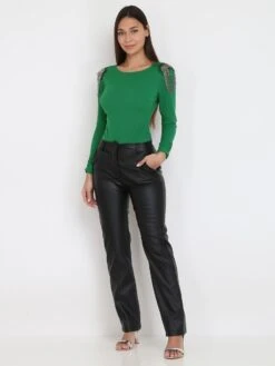 Body à épaules Strassées -Chemisier Gilet Soldes Boutique T01 1481 GRN 4