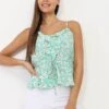 Top Vert à Fleurs Avec Volants Et Lanières Vert Clair