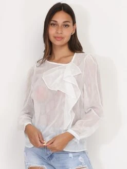 Blouse Transparente Scintillante à Volants