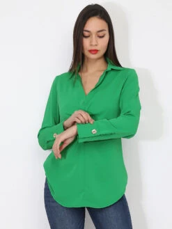 Blouse Froncée Avec Boutons Décoratifs