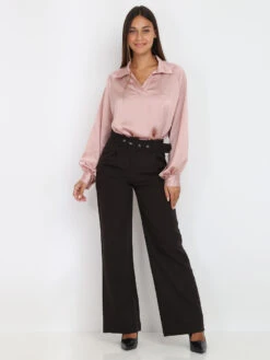 Pantalon Large Ceinturé -Chemisier Gilet Soldes Boutique T12 1082 BLK 3