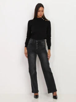 Jeans Large à éraflures -Chemisier Gilet Soldes Boutique T14 B1161 DKGRY 3