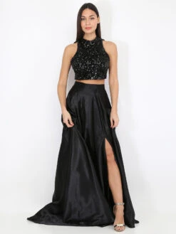 Crop Top En Sequins à Dos Carré -Chemisier Gilet Soldes Boutique T15 12368 BLK 3