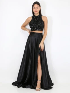 Crop Top En Sequins à Dos Carré -Chemisier Gilet Soldes Boutique T15 12368 BLK 4