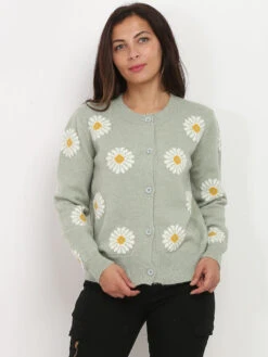 Gilet En Maille à Motif Floral