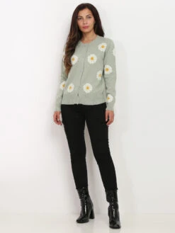 Gilet En Maille à Motif Floral -Chemisier Gilet Soldes Boutique T16 PL8972 LTGRN 3