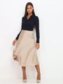 Chemise Cintrée à Effet Froncé -Chemisier Gilet Soldes Boutique T16 SSD16208 NVY 3