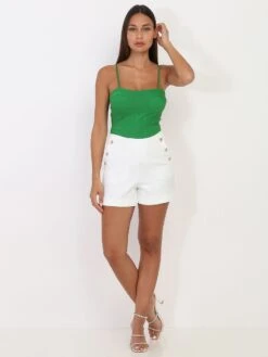 Crop-top Vert Style Corset à Bretelles Vert -Chemisier Gilet Soldes Boutique T24 5261 GRN 3