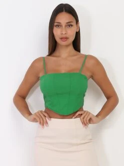 Crop-top Vert Style Corset à Surpiqûres Vert