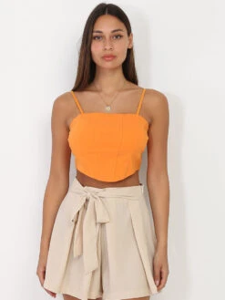 Crop-top Orange Style Corset à Surpiqûres Orange