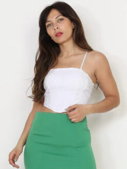 Crop-top Blanc Style Corset à Surpiqûres Blanc