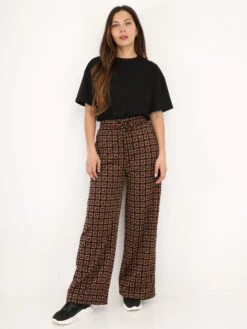 Pantalon Palazzo à Motifs -Chemisier Gilet Soldes Boutique U01 HL 1122 BLKBRW 3