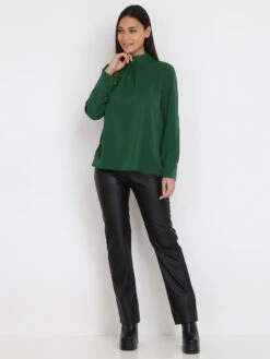 Blouse Boutonnée Au Dos -Chemisier Gilet Soldes Boutique U02 35762 GRN 4