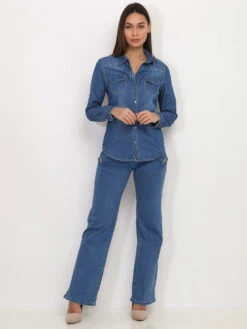 Chemise Cintrée Denim -Chemisier Gilet Soldes Boutique U04 8138 BLU 3