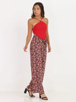 Top Côtelé Effet Bandana -Chemisier Gilet Soldes Boutique U05 A989 RED 3