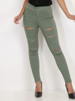 Jeans Kaki Skinny Destroy Kaki