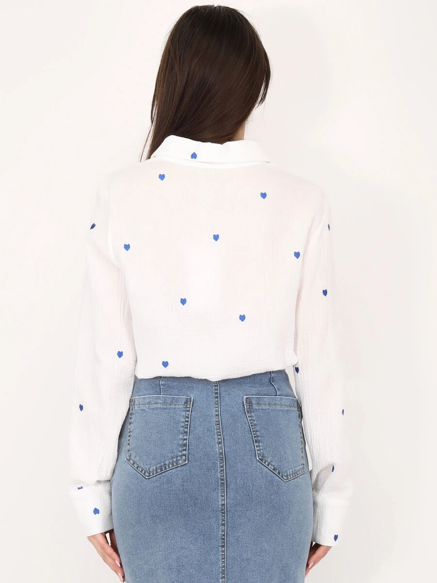 Chemise En Gaze De Coton Avec Cœurs Brodés 2 Chemise En Gaze De Coton Avec Cœurs Brodés – Image 2
