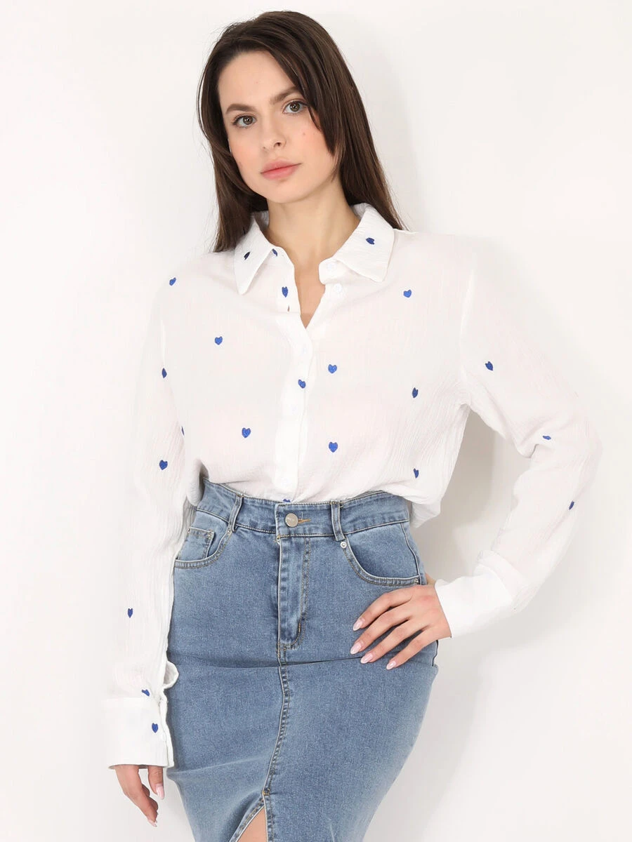 Chemise En Gaze De Coton Avec Cœurs Brodés 4 Chemise En Gaze De Coton Avec Cœurs Brodés – Image 4