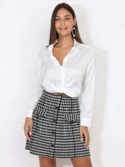 Chemisier Court à Effet Froncé -Chemisier Gilet Soldes Boutique U08 L8315 WHT 3