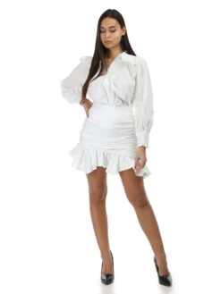 Chemise à Col Claudine Et Manches Bouffantes -Chemisier Gilet Soldes Boutique U09 JW1297 WHT 3