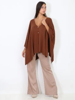 Poncho Style Gilet à Boutons Officiers -Chemisier Gilet Soldes Boutique U11 H2209 BRW 3