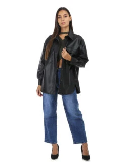 Surchemise Oversize En Simili -Chemisier Gilet Soldes Boutique U12 12650 1 BLK 3