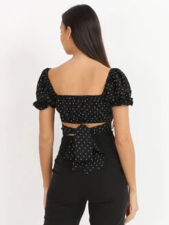 Top Court Froncé à Nouer -Chemisier Gilet Soldes Boutique U15 3518 BLK 3