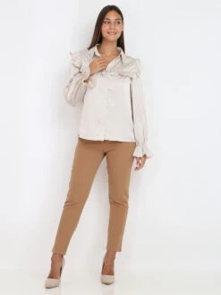 Chemise Satinée à Volants Et Perles -Chemisier Gilet Soldes Boutique U16 23400 BGE 3