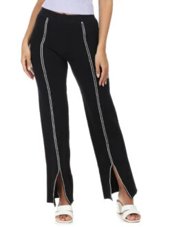 Pantalon En Maille Avec Fentes Et Lignes