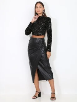 Crop Top à Sequins -Chemisier Gilet Soldes Boutique U21 22388 BLK 3