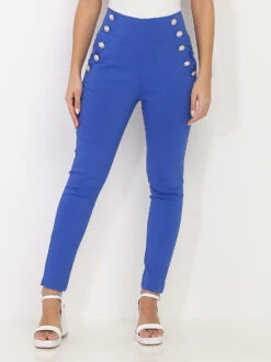 Pantalon Taille Haute à Boutons Officier