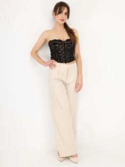 Pantalon à Pinces Ample Et Droit -Chemisier Gilet Soldes Boutique U28 15235 CRM 4