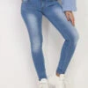 Jeans Skinny Délavé Avec Noeud Au Dos
